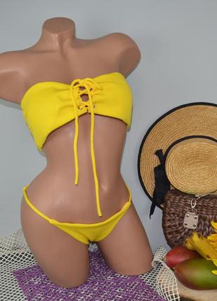 L новый фирменный яркий женский купальник бикини бандо желтый