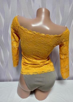 Гипюровая ярко-желтая блуза на плечи, подкладка р. xs, от amisu2 фото