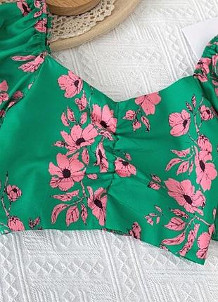 Жіночий шикарний зелений топ з квітами розмір xs-s