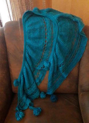 Бирюзовый вязаный шарф1 фото