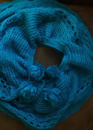 Бирюзовый вязаный шарф2 фото