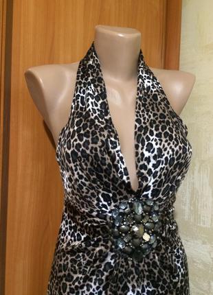 Шикарное платье миди в леопардовый принт,с камнями!