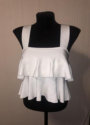 Білий топ zara з воланами рубчик бандаж