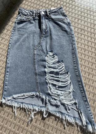 Джинсовая рванная юбка zara