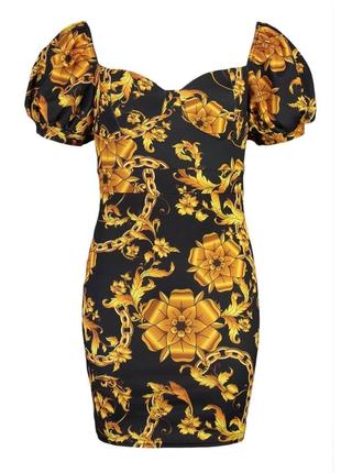 Сукня міні в актуальний принт - ланцюга, квіти і рукави-ліхтарики в стилі версаче boohoo2 фото