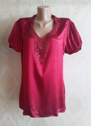 Шикарная шелковая блуза с украшением рукав фонарик бордо2 фото