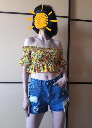 Яскравий кроп топ в квітковий принт, гумки missguided2 фото