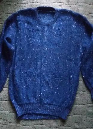 Теплый  синий мохеровый свитер