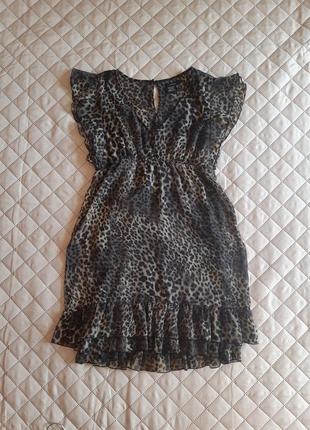 Платье в греческом стиле с рюшами  леопардовый принт анимал принт