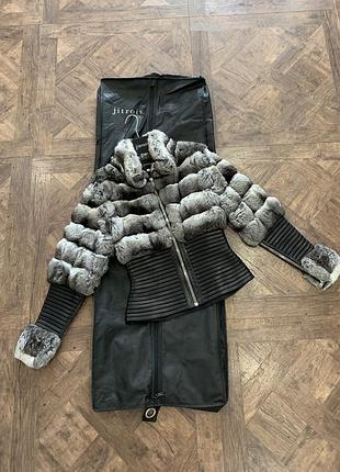 Шуба из шиншиллы jitrois, кожанная куртка-шуба с мехом шиншиллы, размер 38