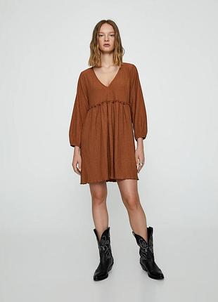 Горчичное оверсайз платье в стиле бейби дол