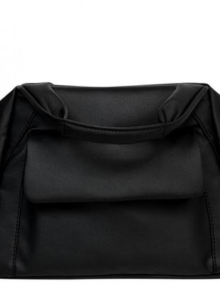 Вместительная женская черная сумка кроссбоди с двумя ручками и ремешком через плечо5 фото