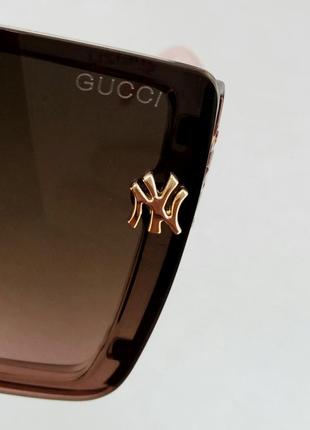 Gucci стильные женские солнцезащитные очки большие линзы коричневый градиент дужки розовые9 фото