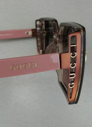 Gucci стильні жіночі сонцезахисні окуляри великі лінзи коричневий градієнт дужки рожеві8 фото