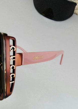 Gucci стильні жіночі сонцезахисні окуляри великі лінзи коричневий градієнт дужки рожеві10 фото