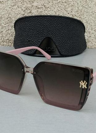 Брендові стильні жіночі сонцезахисні окуляри великі лінзи коричневий градієнт дужки рожеві