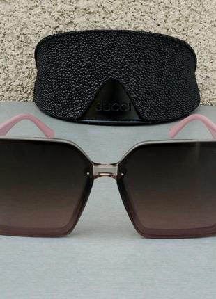 Gucci стильные женские солнцезащитные очки большие линзы коричневый градиент дужки розовые2 фото