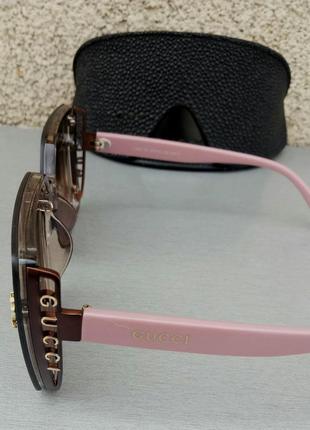 Gucci стильні жіночі сонцезахисні окуляри великі лінзи коричневий градієнт дужки рожеві4 фото
