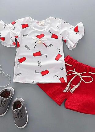 Костюм шорти і красива футболка з поясом!по акції!