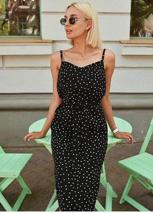 Сарафан сукня практична в горошок з поясом на бретельках ззаду розріз № 36