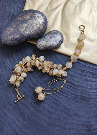 Шикарный браслет и серьги из натуральных камней цитрина