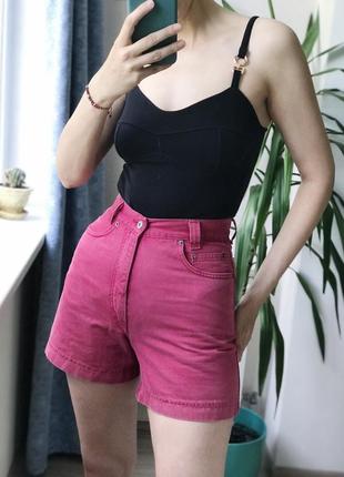 Винтажные розовые малиновые джинсовые шорты высокая талия размер 27