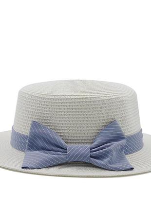 Детская шляпка соломенная белый с бантом
