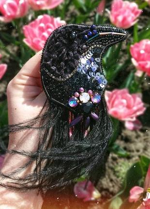 Брошь черная ворона, украшение, подарок