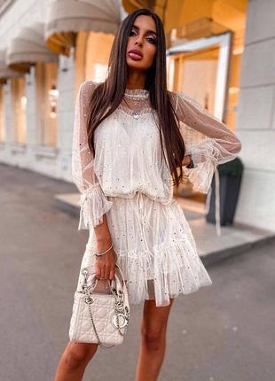 Best seller🖤🤍💖 мерехтливі гіпюрові сукні з пояском ✨✨ 🌈 чорні, айворі, сині і пудра 〰️арт. 425 🔻розмір уні сукню 42-46