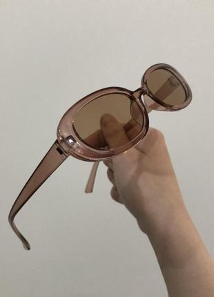 Прозрачные бежевые узкие солнцезащитные солнечные овальные очки, вузькі сонячні прозорі окуляри від сонця2 фото