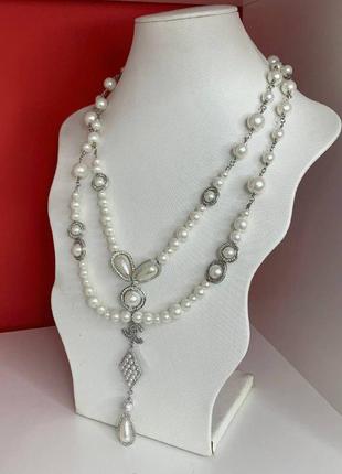 Брендовое колье жемчужное двойное с подвеской