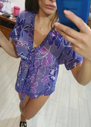Кофта блуза туника пляжная на стяжке цветочный принт9 фото