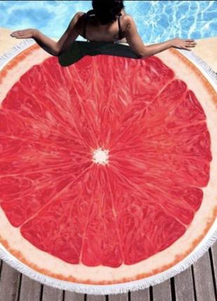 Пляжный круглый коврик подстилка, летнее покрывало плед грейпфрут1 фото