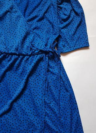 Стильное платье на запах,мини платье,синее платье в горох,платье pull&bear10 фото