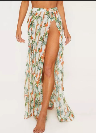Купальник + пляжная юбка. купальник тропический принт.3 фото