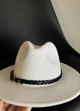 Капелюшок, капелюх федора білий, шляпа федора белый4 фото