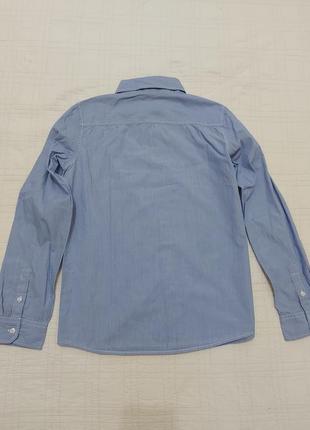 Рубашка хлопковая/светло голубая в мелкую полосочку of benetton р.134-140 (9-10 лет)6 фото