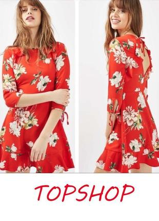Квіткова сукня з вирізом на спині. квіткове плаття з рюшами topshop