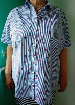 Довга сорочка з коротким рукавом в смужку і квітка