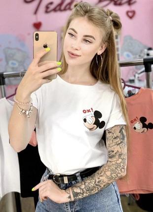 Біла футболка, футболка з принтом mickey mouse ox!