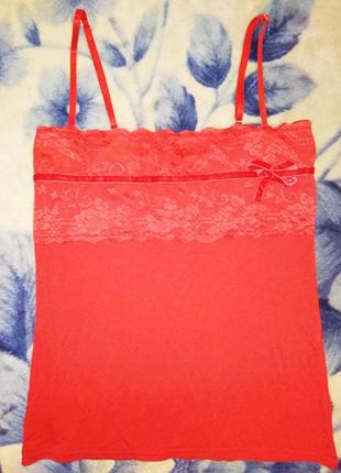 Майка хлопковая красная с кружевом, xs-s