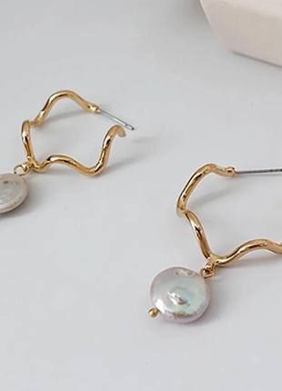 Сережки у вінтажному стилі з річковим перлами