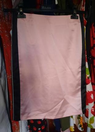 Атласная  розовая юбка карандаш высокая талия miss miss италия