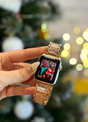 Металевий ремінець з камінчиками swarovski для apple watch