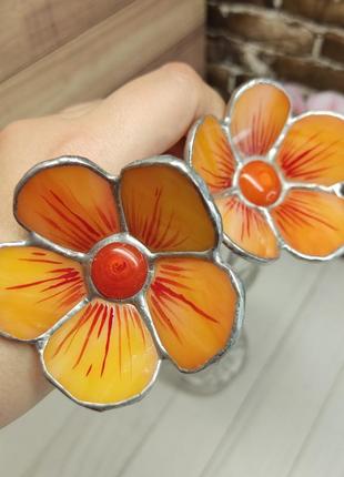Витражный цветок оранжевая космея4 фото