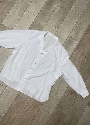 Винтажная белая рубашка,акцентный воротник,большой размер,батал(014)