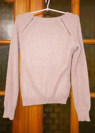 Джемпер, с замочками, свитер цвета пыльная роза,xs/s,42-44р