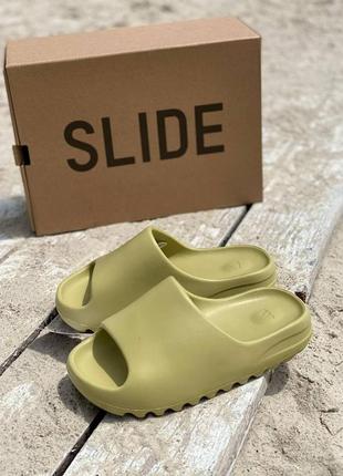 Adidas yeezy slide resin шикарные женские шлепанцы адидас изи в зеленом цвете3 фото