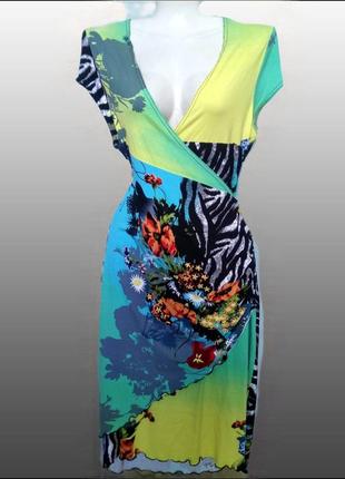 Яркое летнее трикотажное вискозное миди платье joseph ribkoff/принт зебра+цветочный