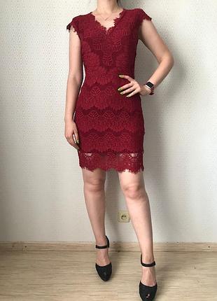 Красивое кружевное платье богатого винного бордового цвета,  размер xs-s-m